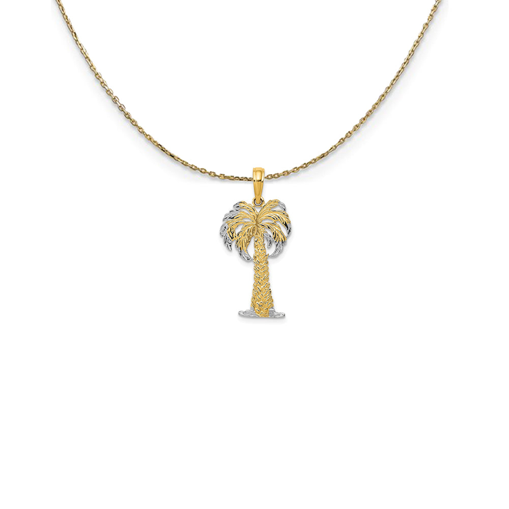 14k Rose and Yellow Gold Polished Textured Palm Tree Necklace, Item N25222 by The Black Bow Jewelry Co.