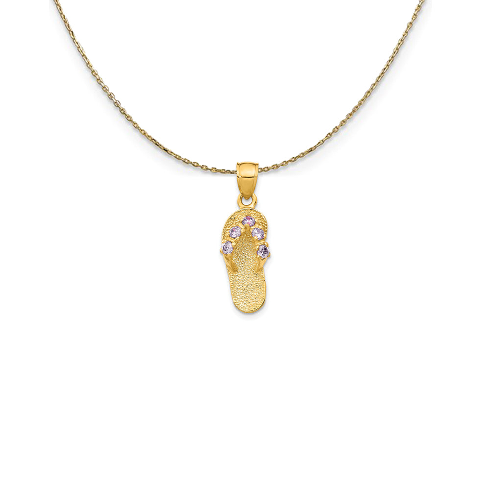 14k Yellow Gold February CZ Birthstone Flip Flop Necklace, Item N25245 by The Black Bow Jewelry Co.