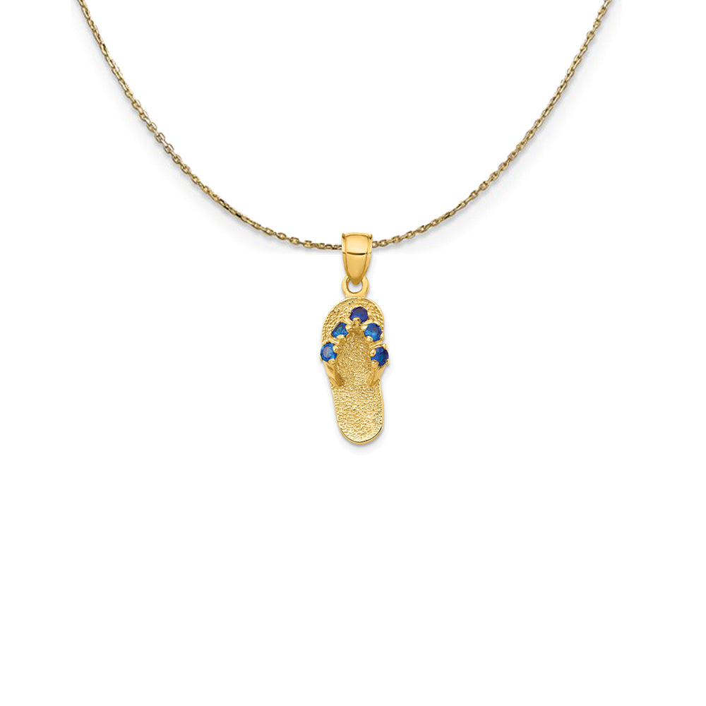 14k Yellow Gold September CZ Birthstone Flip Flop Necklace, Item N25252 by The Black Bow Jewelry Co.