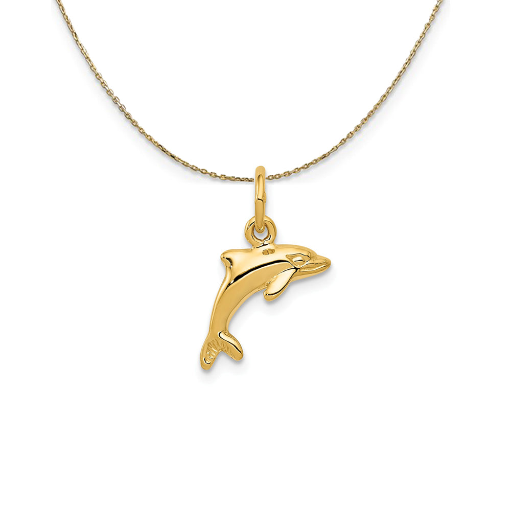 14k Yellow Gold 12mm Dolphin Necklace, Item N25281 by The Black Bow Jewelry Co.