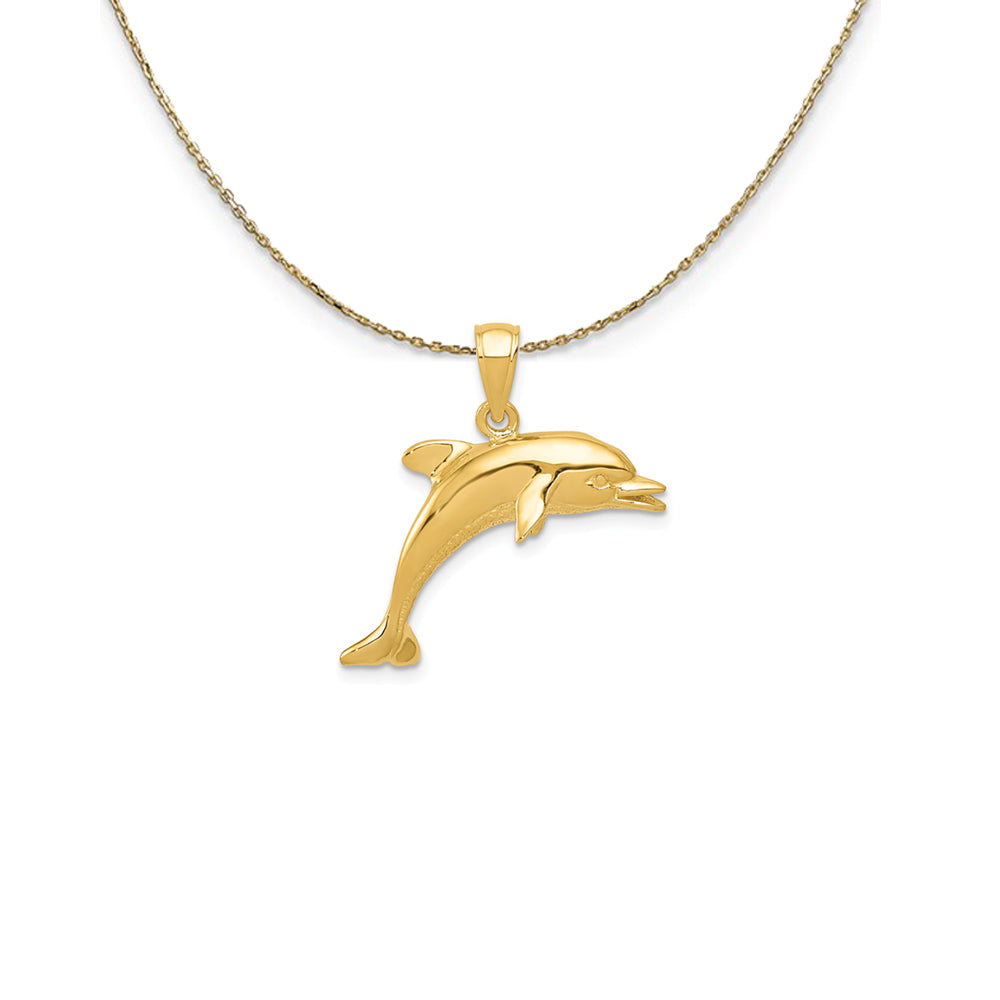 14k Yellow Gold 25mm 2D Jumping Dolphin Necklace, Item N25288 by The Black Bow Jewelry Co.