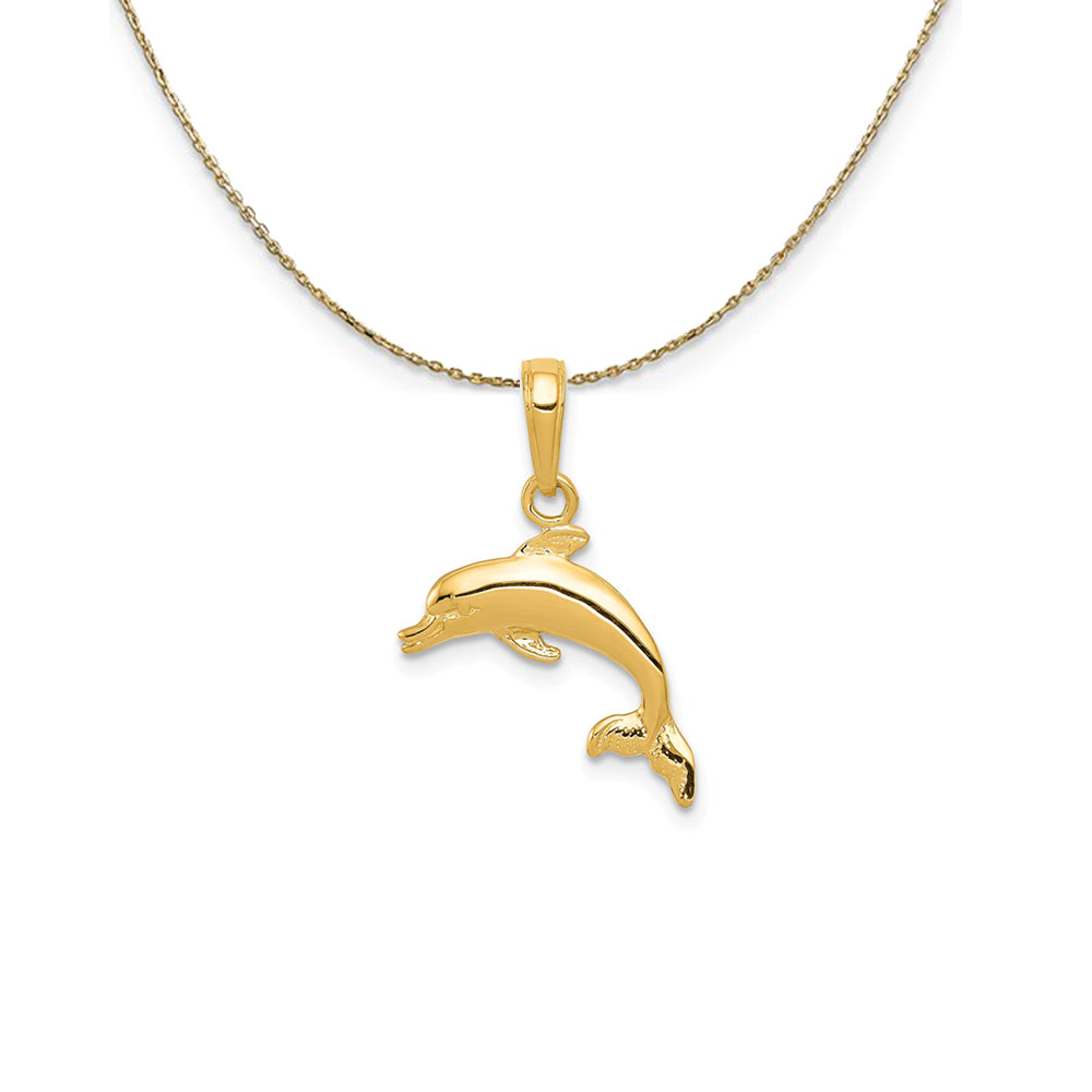 14k Yellow Gold 17mm Swimming Dolphin Necklace, Item N25291 by The Black Bow Jewelry Co.