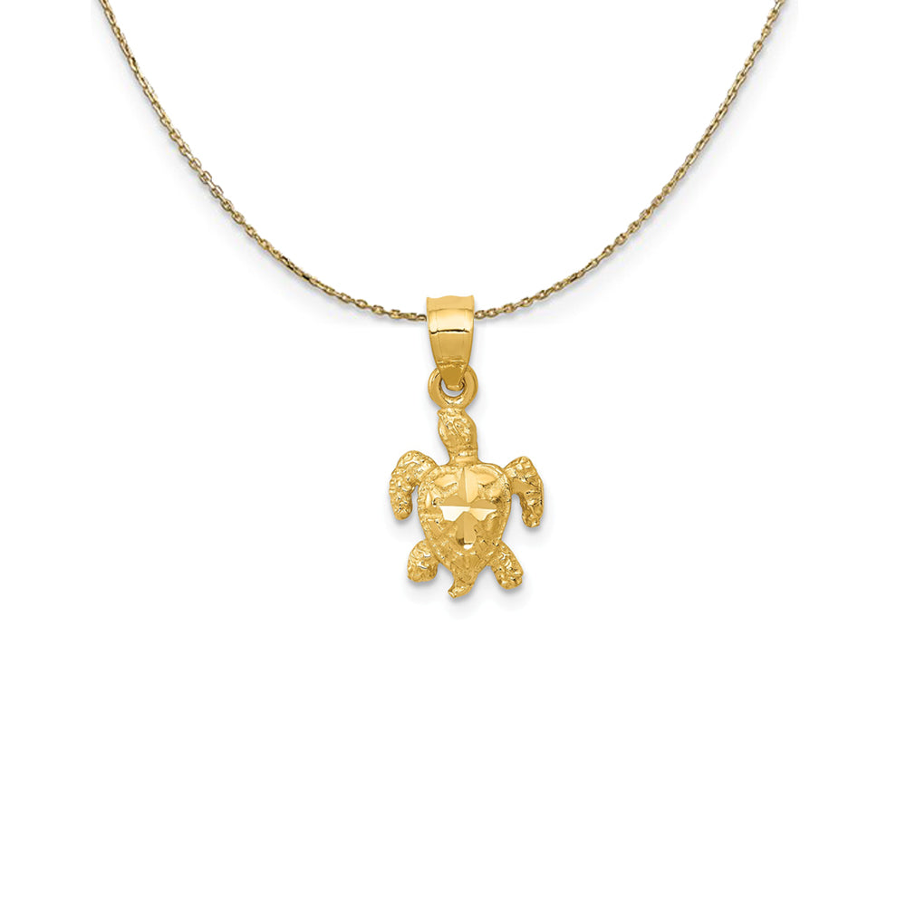 14k Yellow Gold Small Diamond Cut Sea Turtle Necklace, Item N25299 by The Black Bow Jewelry Co.