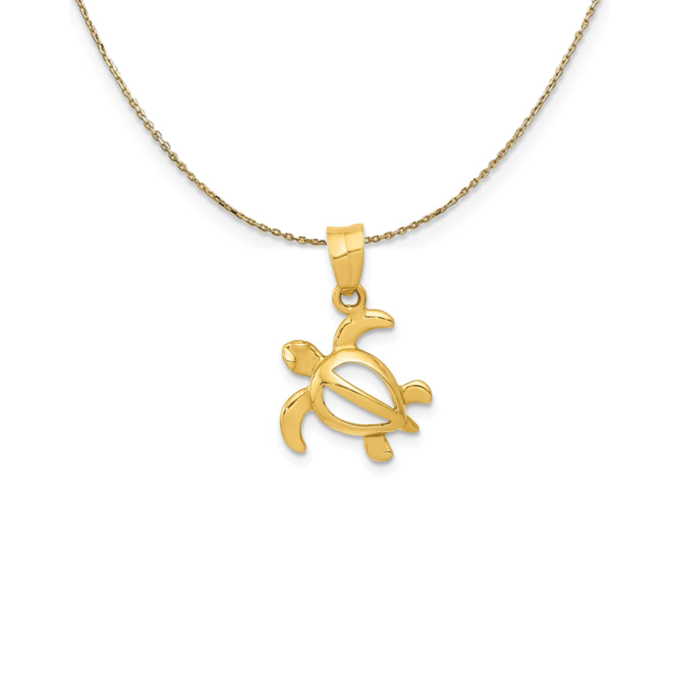 14k Yellow Gold 13mm Open Sea Turtle Necklace, Item N25302 by The Black Bow Jewelry Co.