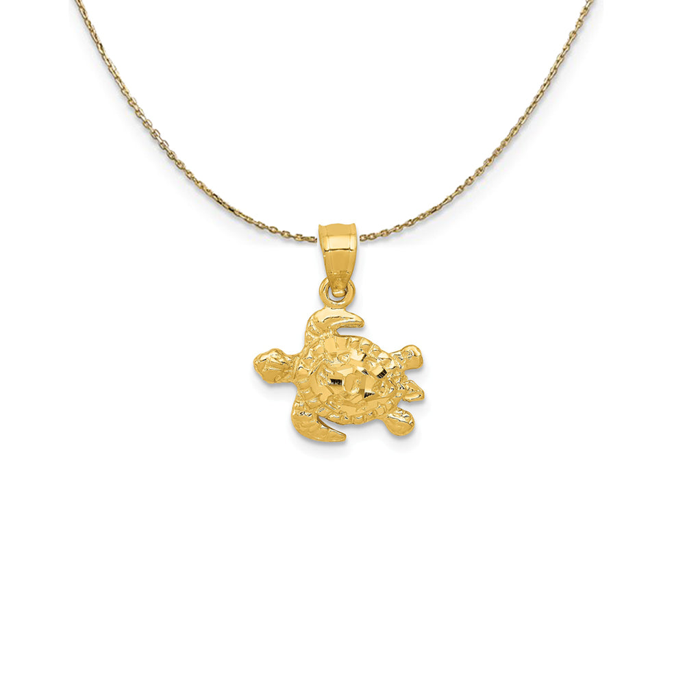 14k Yellow Gold Diamond Cut Sea Turtle Necklace, Item N25305 by The Black Bow Jewelry Co.