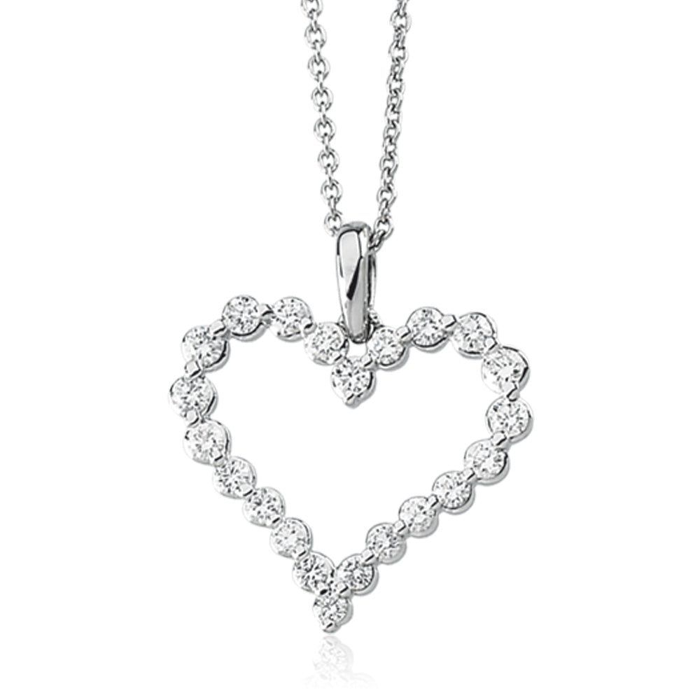 Diamond Heart Necklace in 14k White Gold, 1 Carat, Item N8011 by The Black Bow Jewelry Co.
