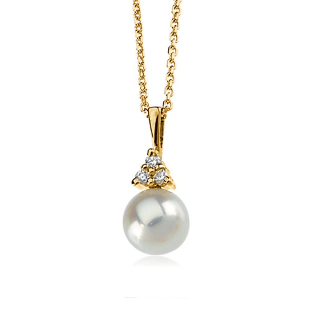 7mm Akoya Cultured Pearl & .06 Ctw Diamond Necklace in 14k Yellow Gold, Item N8022 by The Black Bow Jewelry Co.