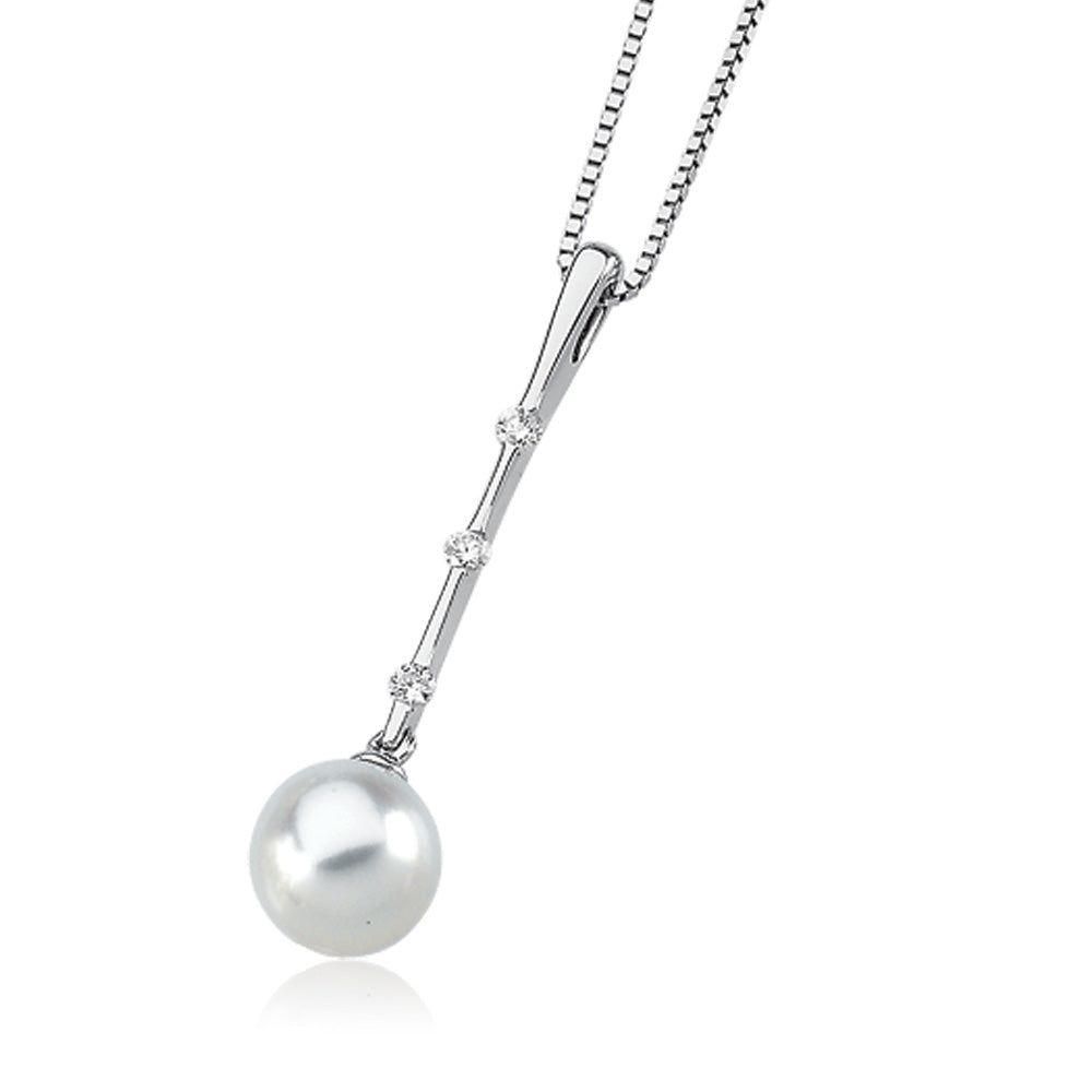 7.5mm FW Cultured Pearl, .09 Ctw Diamond &amp; 14k White Gold Necklace, Item N8025 by The Black Bow Jewelry Co.