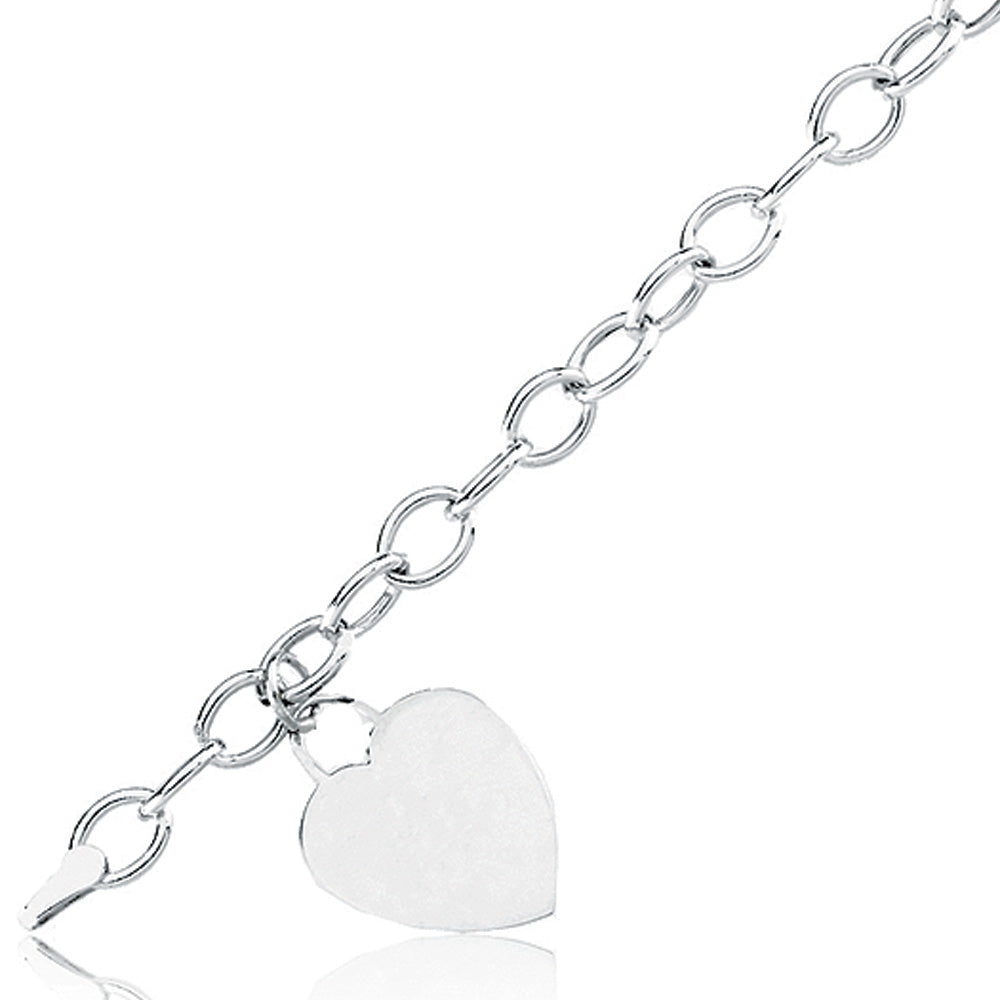 Heart Charm Bracelet in 14k White Gold, Item N8055 by The Black Bow Jewelry Co.