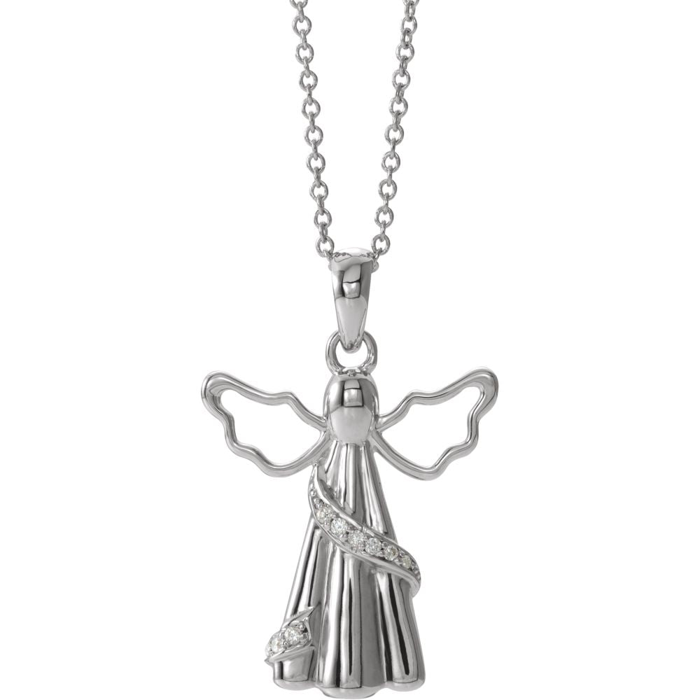 Rhodium Plated Sterling Silver &amp; CZ Angel Ash Holder Necklace, 18 Inch, Item N8172 by The Black Bow Jewelry Co.