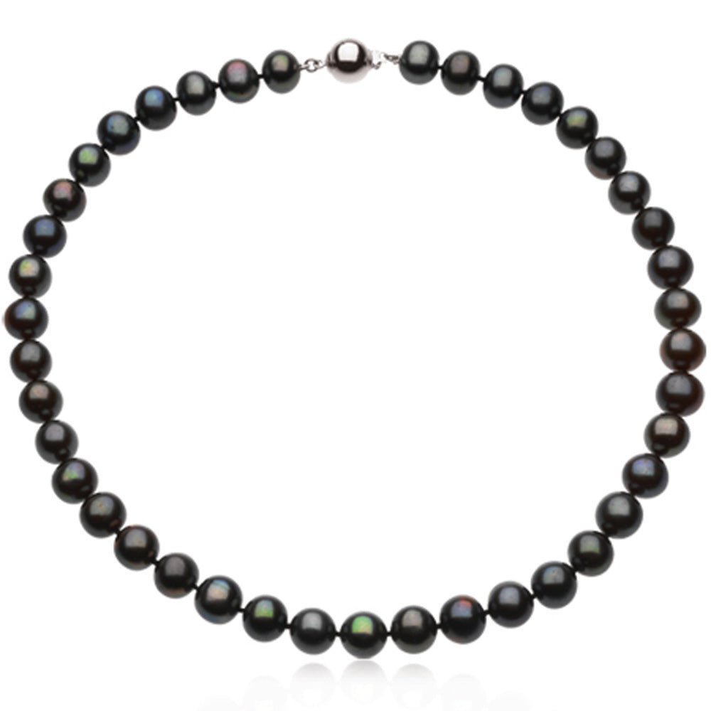 10-11mm Black FW Cultured Pearl & Sterling Silver 18-Inch Necklace, Item N8188 by The Black Bow Jewelry Co.