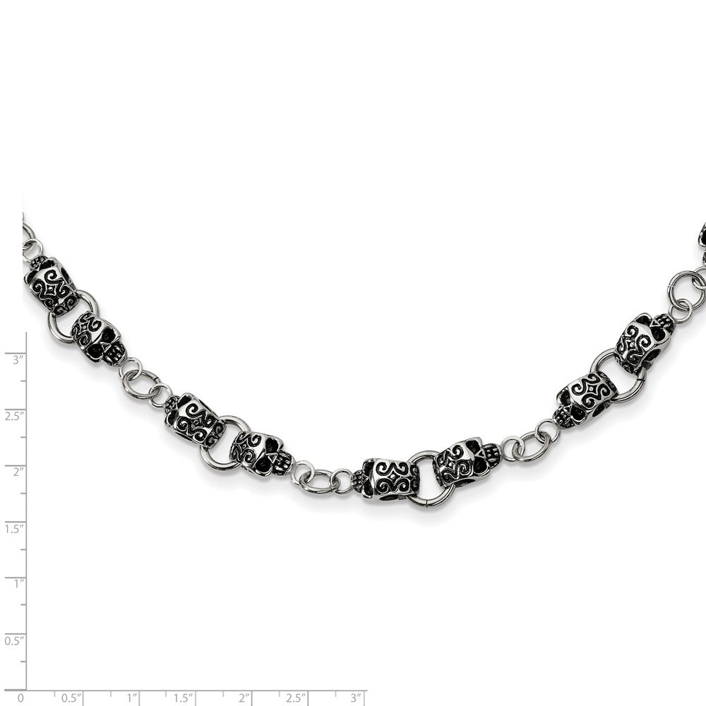 Alternate view of the Men&#39;s Stainless Steel 12mm Tattooed Skull Chain Necklace, 24 Inch by The Black Bow Jewelry Co.