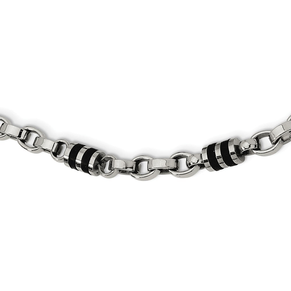 Mens Stainless Steel, Rubber Accent Barrel Link Chain Necklace, 22 In, Item N8364 by The Black Bow Jewelry Co.