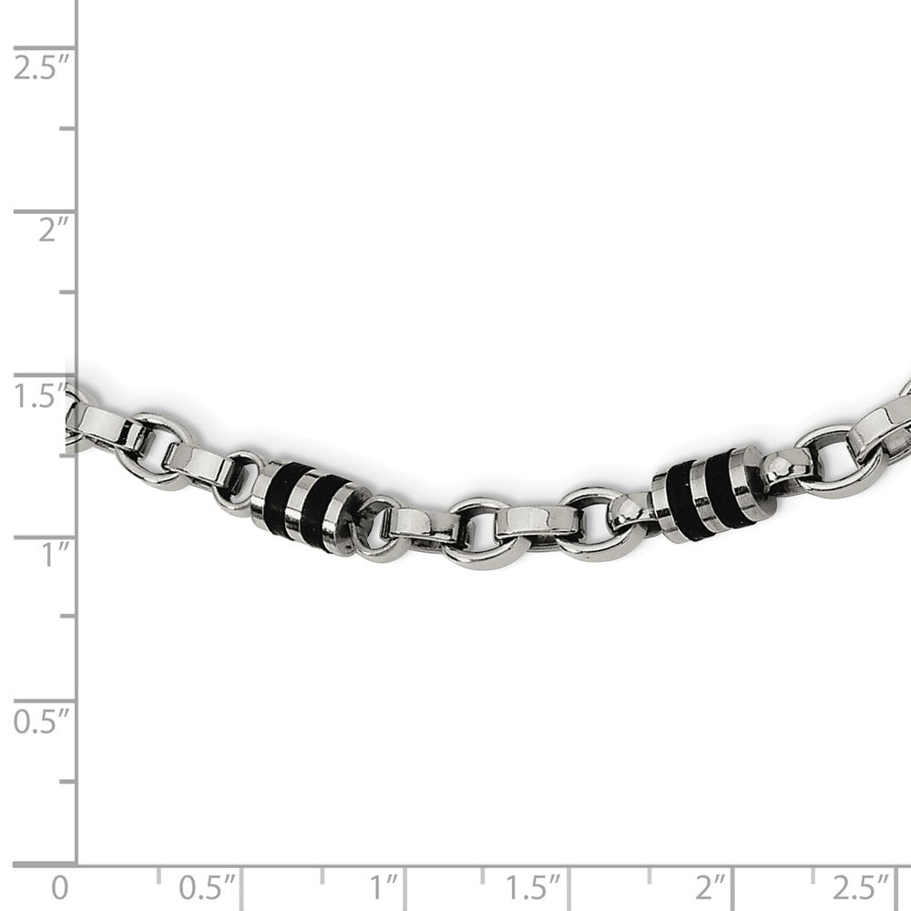 Alternate view of the Mens Stainless Steel, Rubber Accent Barrel Link Chain Necklace, 22 In by The Black Bow Jewelry Co.