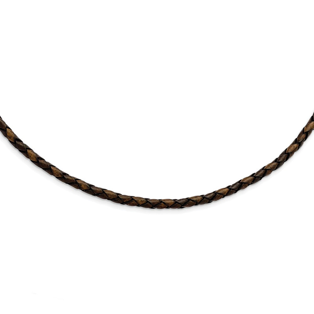 4mm Brown Leather Weave Cord &amp; Stainless Steel Clasp Necklace, 20 Inch, Item N8377-20 by The Black Bow Jewelry Co.
