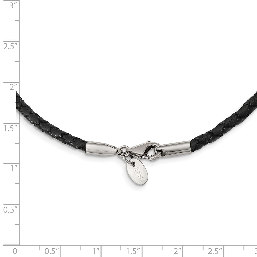 Alternate view of the 3mm Black Leather Weave Cord &amp; Stainless Steel Clasp Necklace, 20 Inch by The Black Bow Jewelry Co.