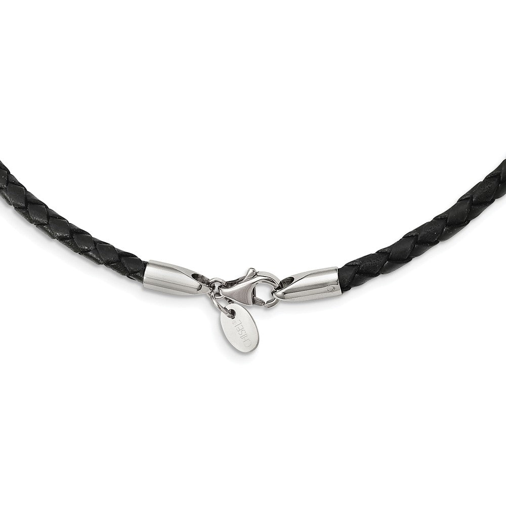 4mm Black Leather Weave Cord &amp; Stainless Steel Clasp Necklace, 18 Inch, Item N8385-18 by The Black Bow Jewelry Co.