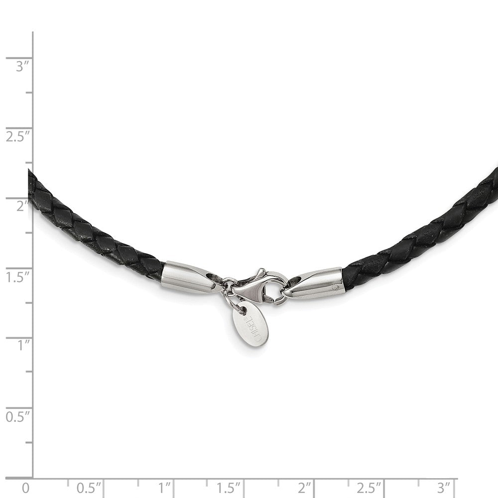 Alternate view of the 4mm Black Leather Weave Cord &amp; Stainless Steel Clasp Necklace, 18 Inch by The Black Bow Jewelry Co.