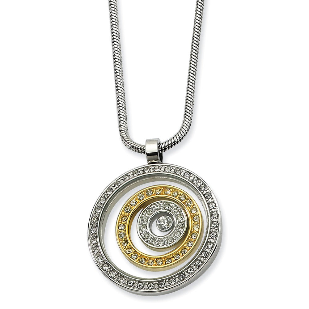 Stainless Steel Floating Circle Necklace with Cubic Zirconia and Gold, Item N8408 by The Black Bow Jewelry Co.