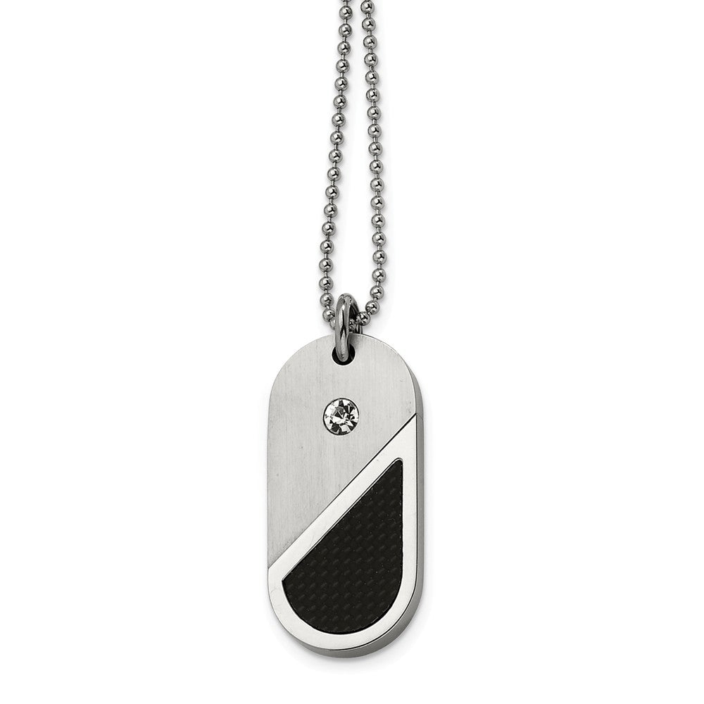 Stainless Steel Dog Tag Heart Convertible Necklace with Cubic Zirconia, Item N8427 by The Black Bow Jewelry Co.