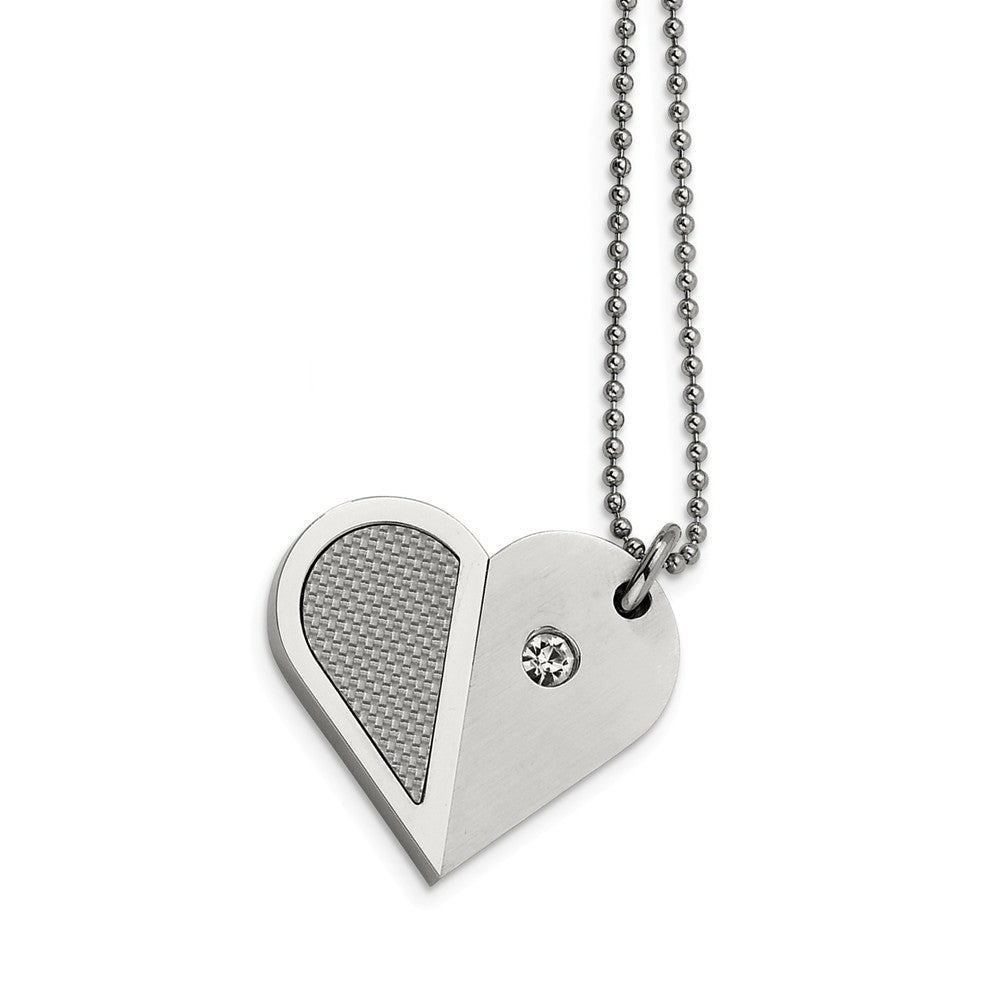 Alternate view of the Stainless Steel Dog Tag Heart Convertible Necklace with Cubic Zirconia by The Black Bow Jewelry Co.
