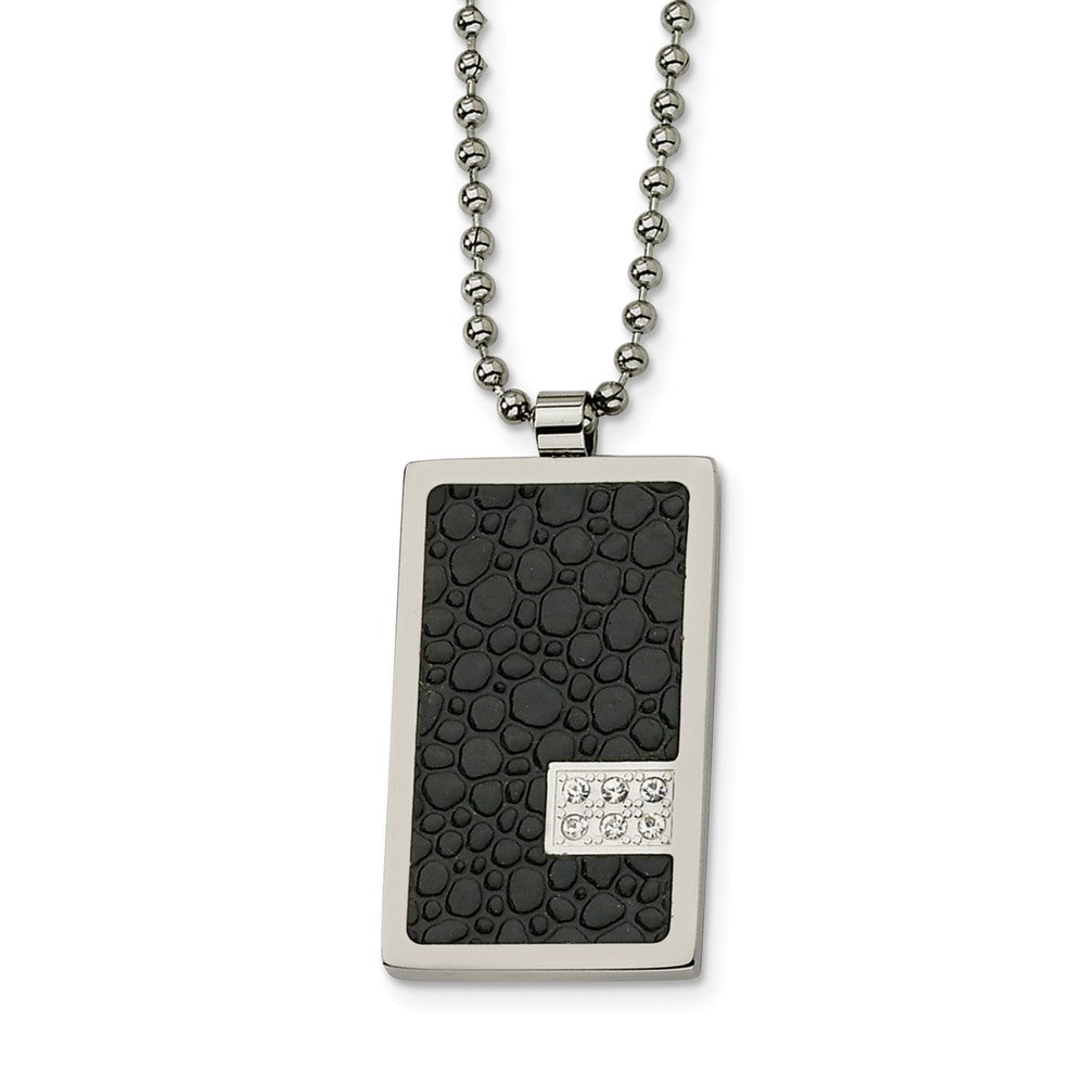 Men&#39;s Steel and Textured Textured Dog tag Necklace with Diamonds, Item N8439 by The Black Bow Jewelry Co.