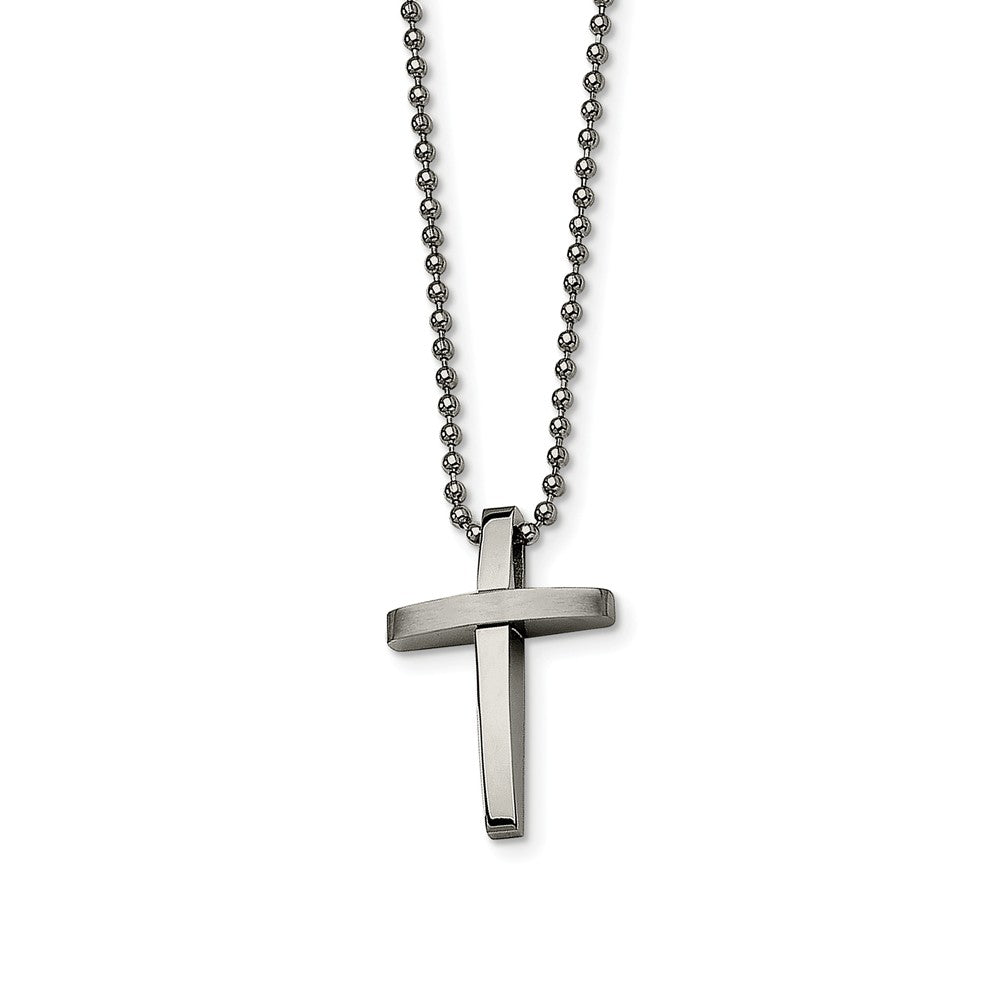 Men&#39;s Stainless Steel Small Brushed and Polished Cross Necklace, 18 In, Item N8442 by The Black Bow Jewelry Co.