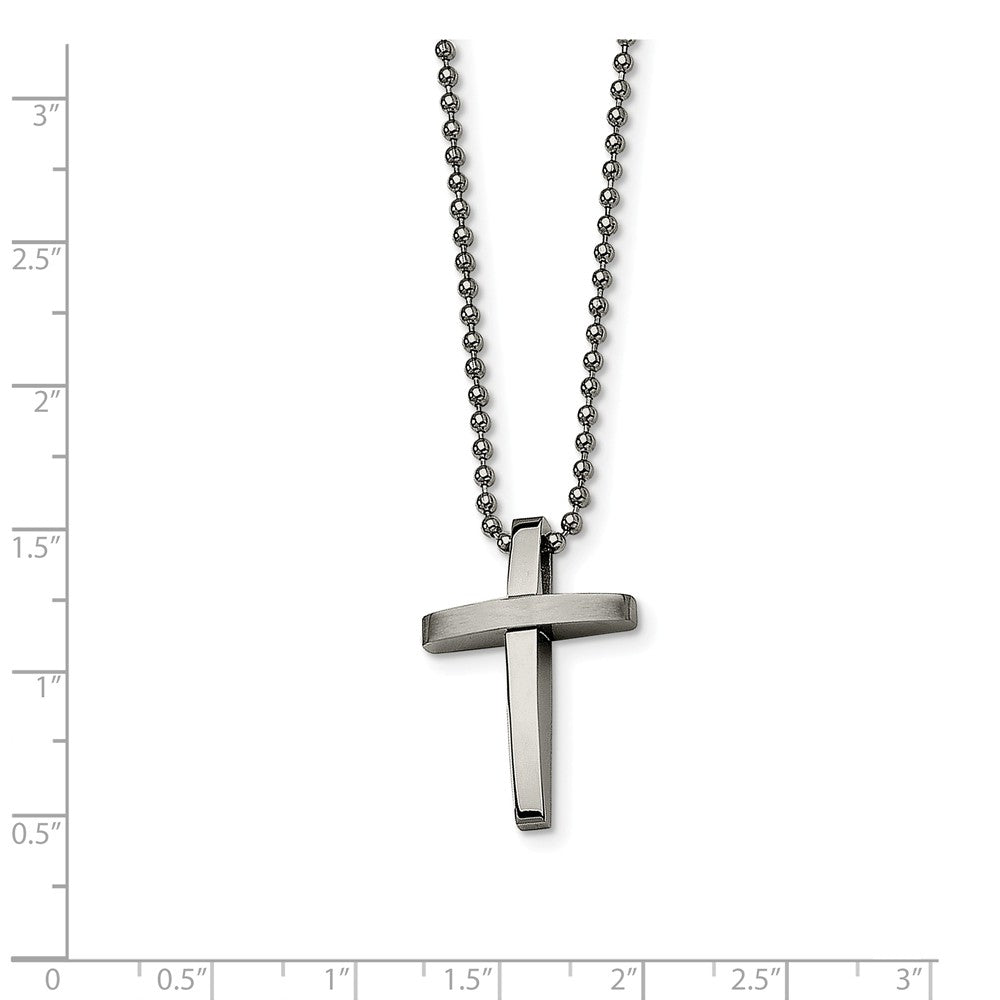 Alternate view of the Men&#39;s Stainless Steel Small Brushed and Polished Cross Necklace, 18 In by The Black Bow Jewelry Co.