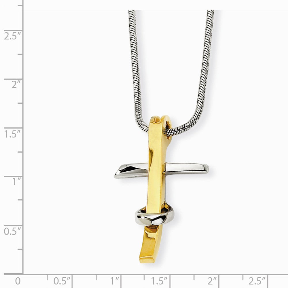Alternate view of the Stainless Steel and Gold Tone Cross and Snake Chain Necklace - 18 Inch by The Black Bow Jewelry Co.