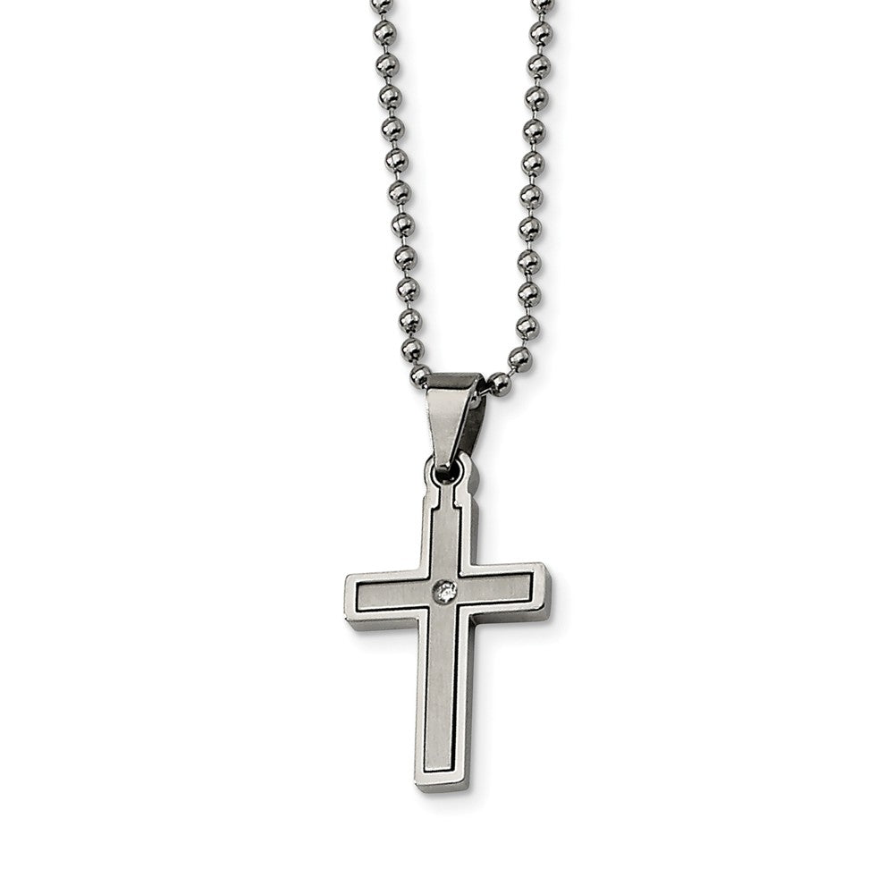 Stainless Steel and Diamond Accent Cross Necklace, Item N8454 by The Black Bow Jewelry Co.