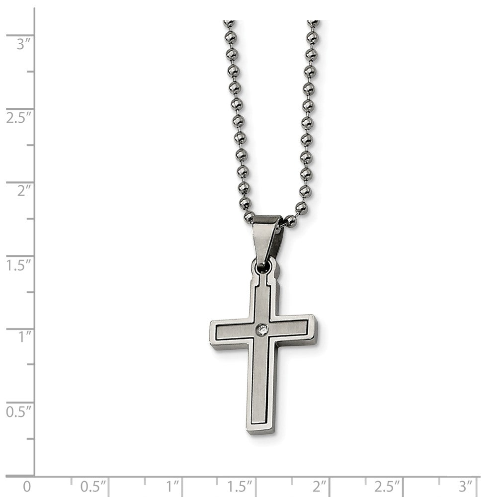 Alternate view of the Stainless Steel and Diamond Accent Cross Necklace by The Black Bow Jewelry Co.