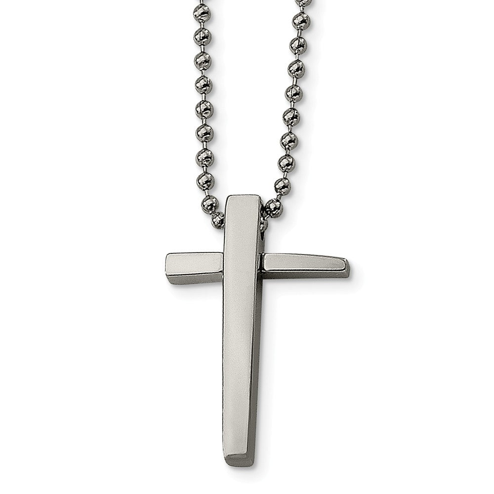 Stainless Steel Polished Cross Necklace - 22 Inch, Item N8459 by The Black Bow Jewelry Co.