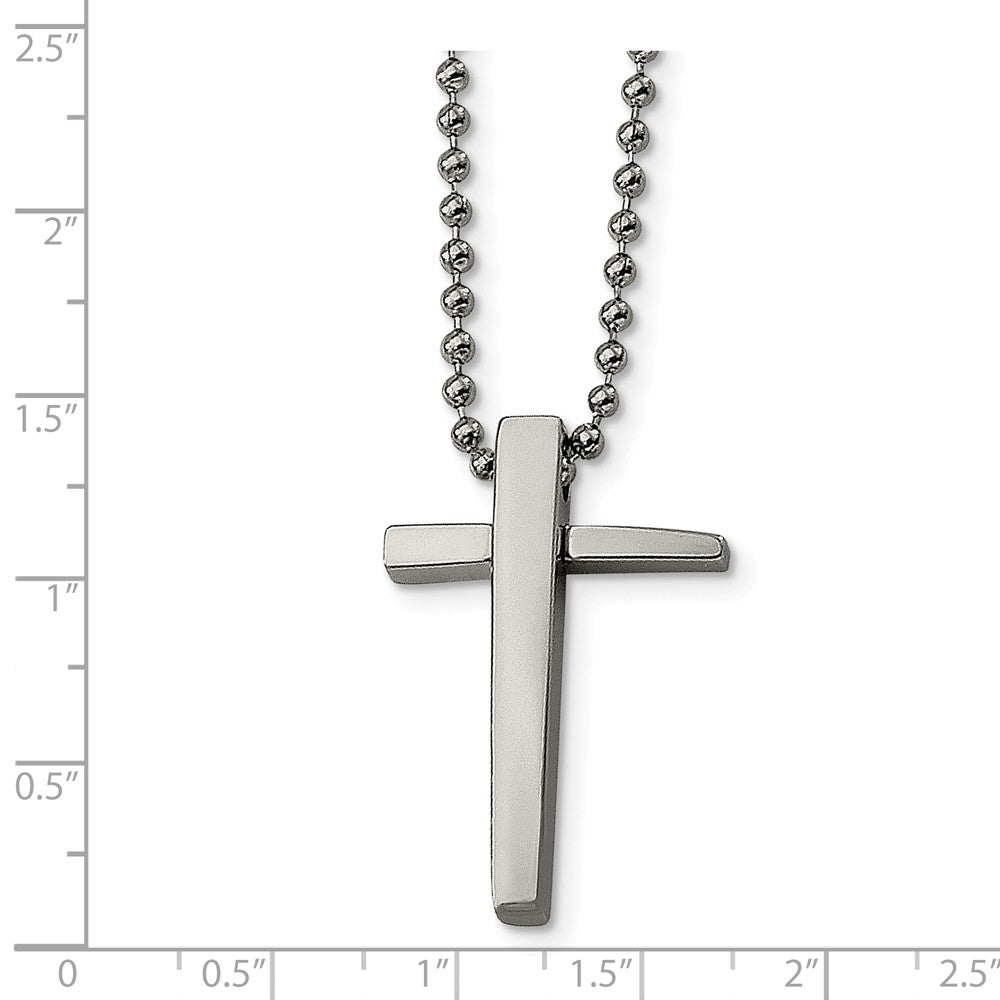 Alternate view of the Stainless Steel Polished Cross Necklace - 22 Inch by The Black Bow Jewelry Co.