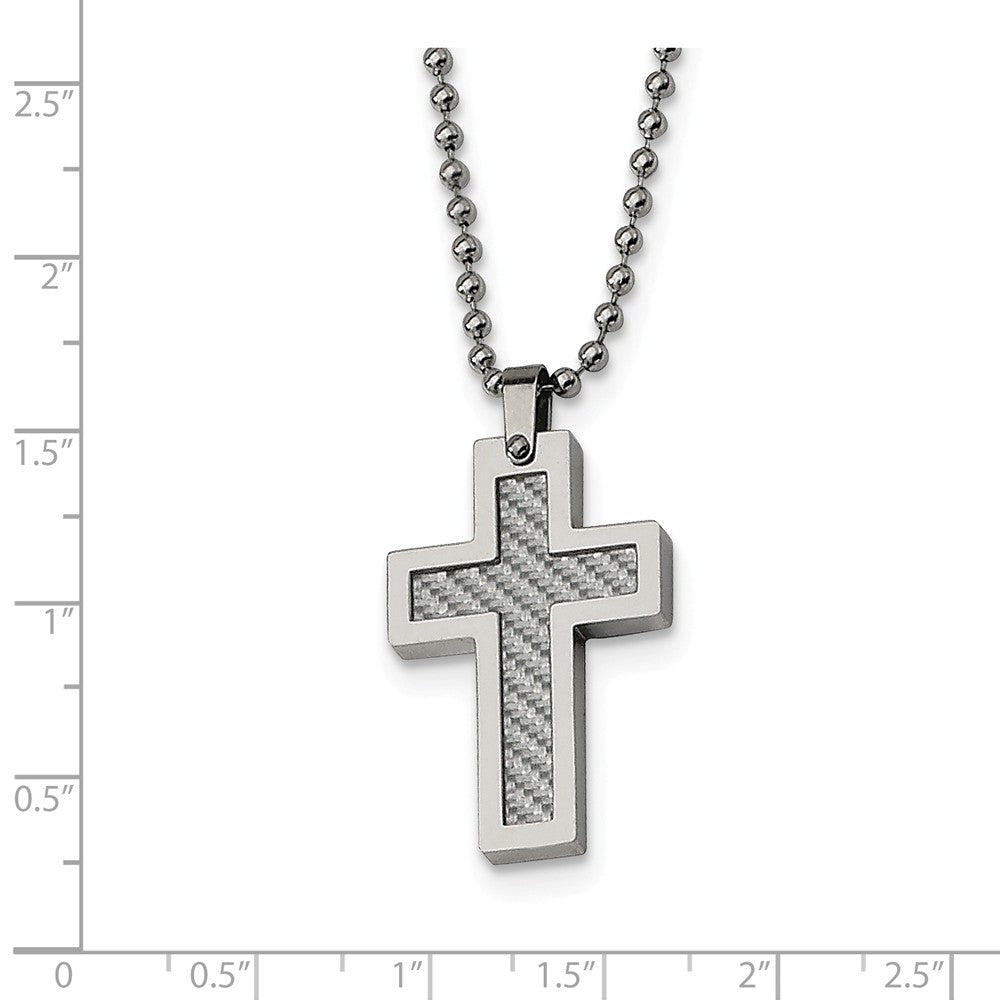 Alternate view of the Stainless Steel and Grey Carbon Fiber Cross Necklace by The Black Bow Jewelry Co.