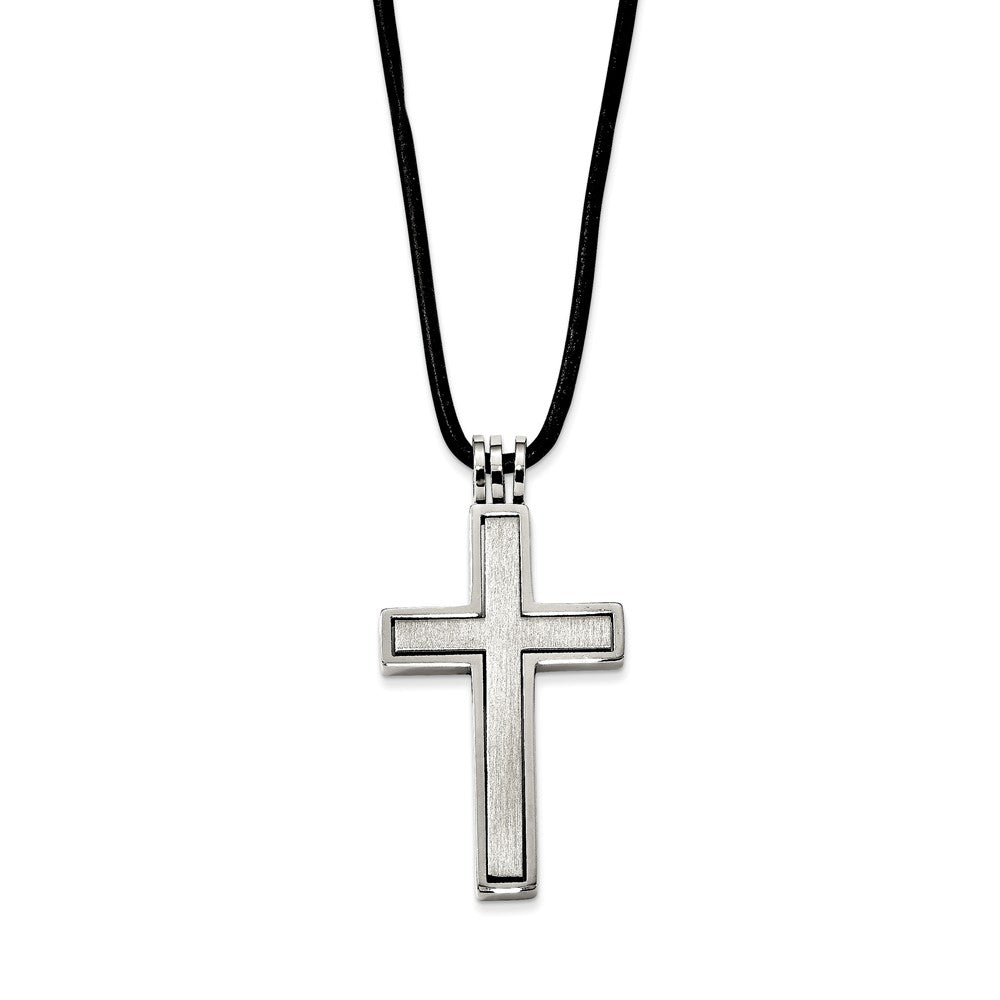 Stainless Steel and 2 Piece Leather Cord Cross Necklace, Item N8463 by The Black Bow Jewelry Co.