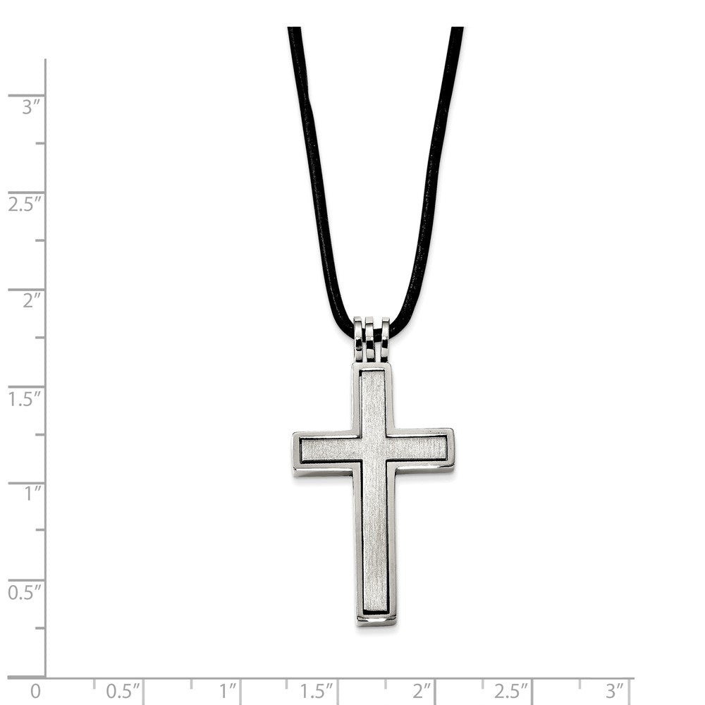 Alternate view of the Stainless Steel and 2 Piece Leather Cord Cross Necklace by The Black Bow Jewelry Co.