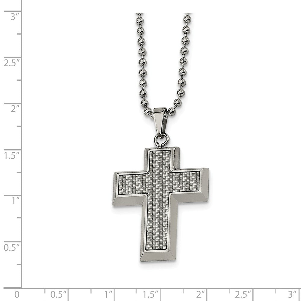 Alternate view of the Stainless Steel and Carbon Fiber Cross and Beaded Chain Necklace by The Black Bow Jewelry Co.