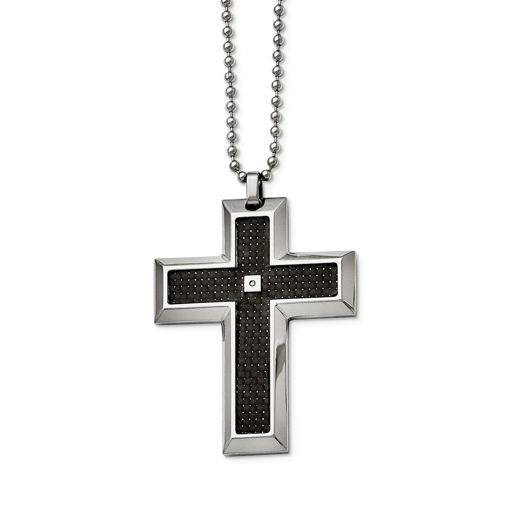 Stainless Steel, Carbon Fiber and Diamond Accent Cross Necklace, Item N8473 by The Black Bow Jewelry Co.