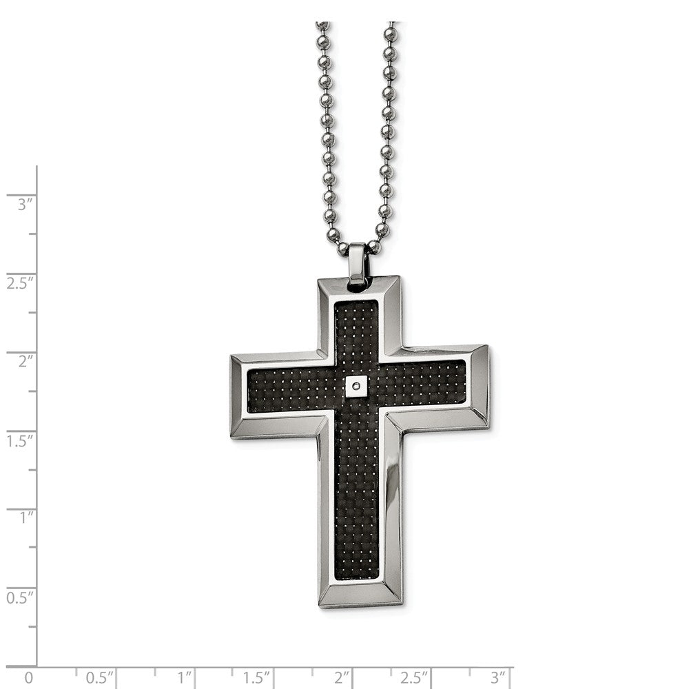 Alternate view of the Stainless Steel, Carbon Fiber and Diamond Accent Cross Necklace by The Black Bow Jewelry Co.