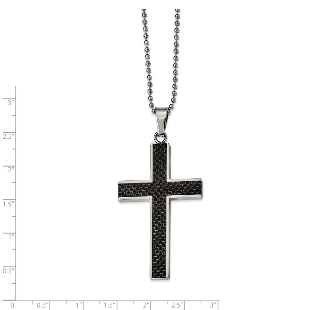 Alternate view of the Stainless Steel and Black Carbon Fiber Cross Necklace by The Black Bow Jewelry Co.