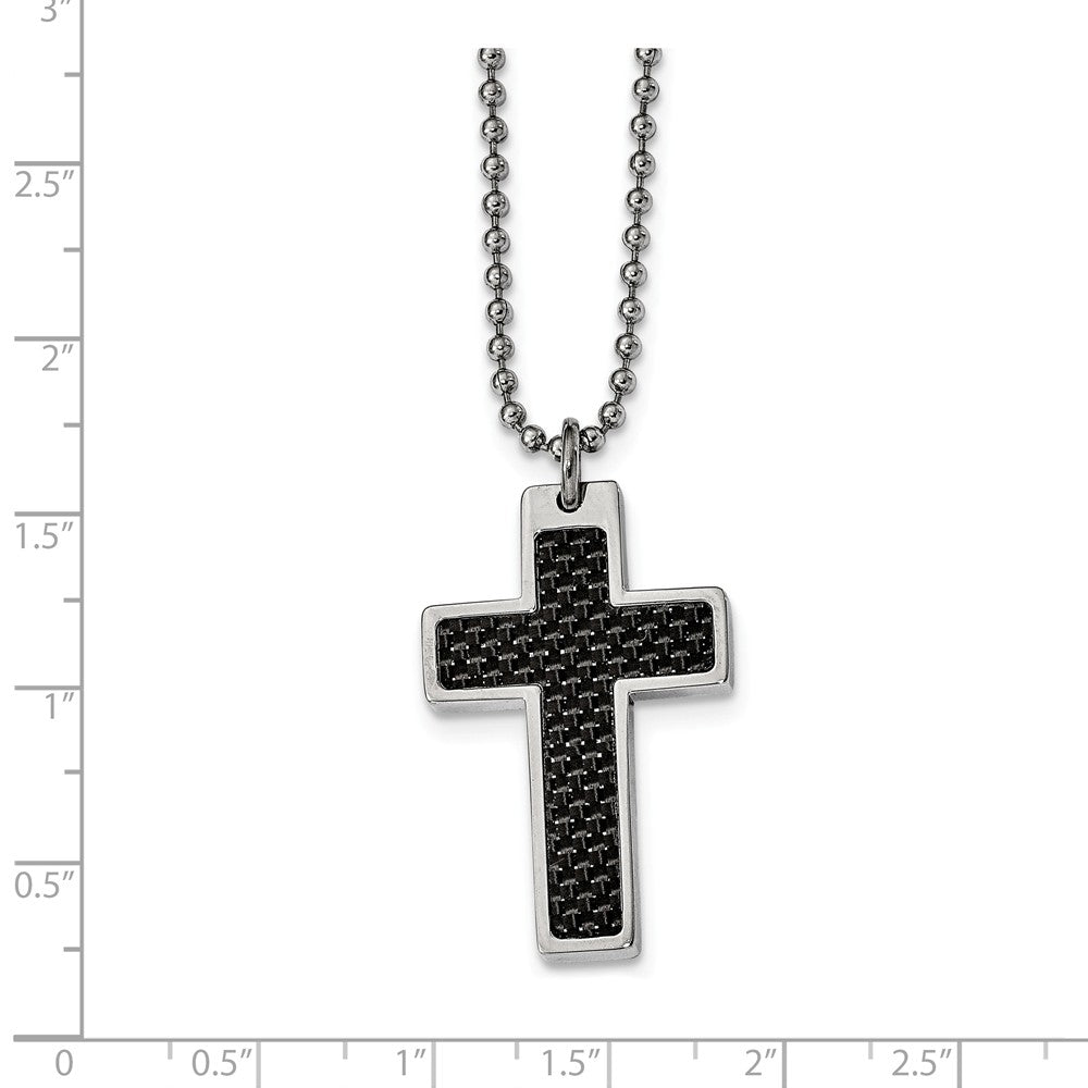 Alternate view of the Steel and Black Carbon Fiber Cross and Beaded Chain Necklace - 20 Inch by The Black Bow Jewelry Co.