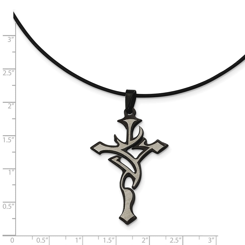 Alternate view of the Stainless Steel, Black and Grey Accent Cross Necklace by The Black Bow Jewelry Co.