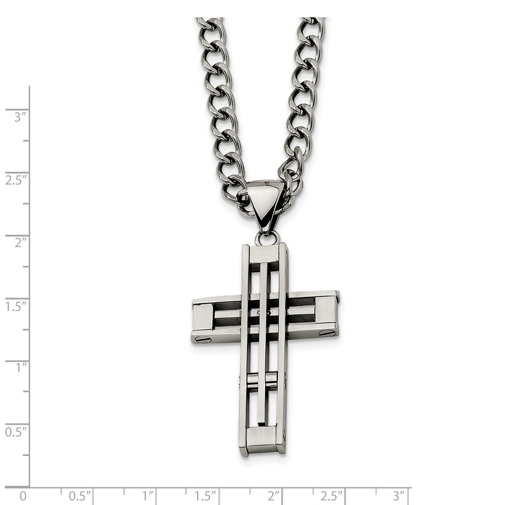 Alternate view of the Stainless Steel Cross and 5mm Curb Chain Necklace - 22 Inch by The Black Bow Jewelry Co.