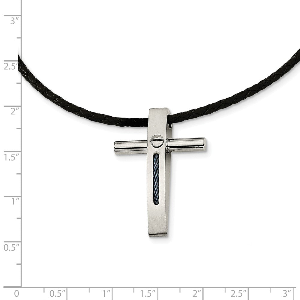 Alternate view of the Stainless Steel Blue Rope Accent Cross Necklace by The Black Bow Jewelry Co.