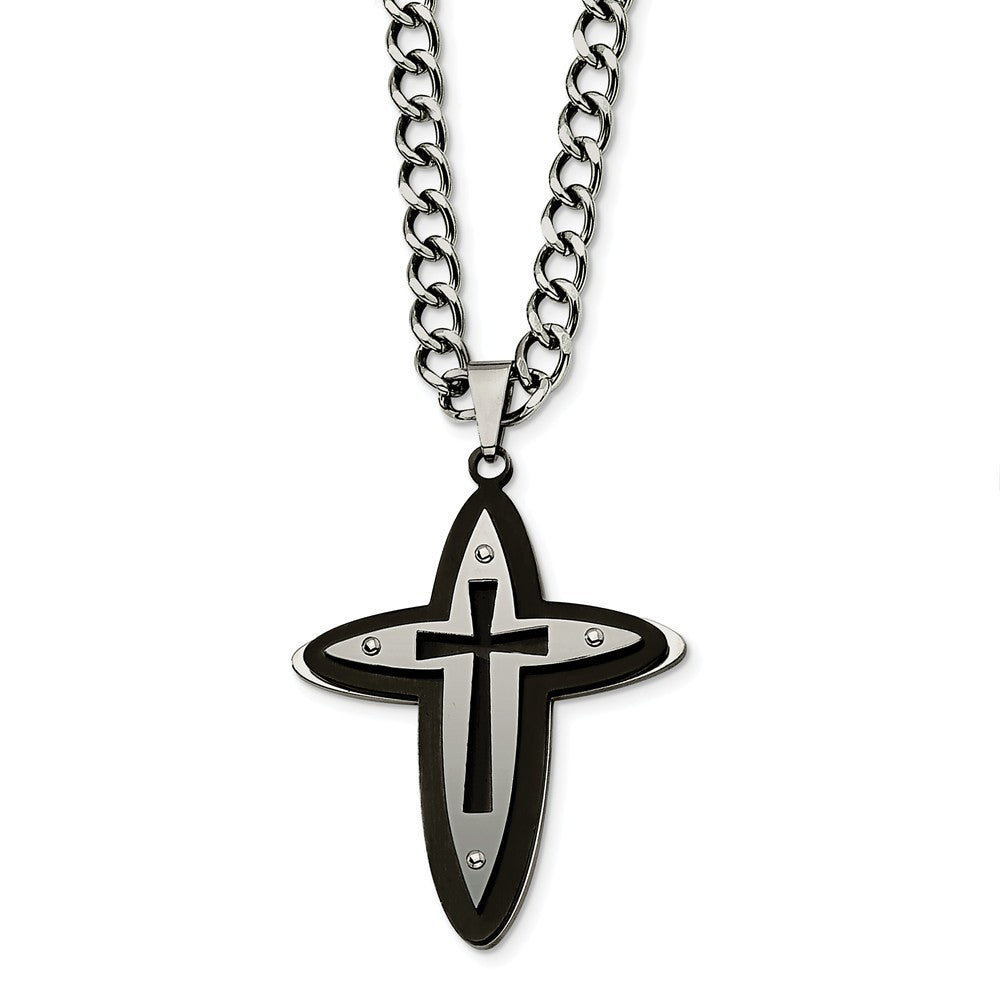 Stainless Steel and Black Accent Cross Necklace, Item N8491 by The Black Bow Jewelry Co.