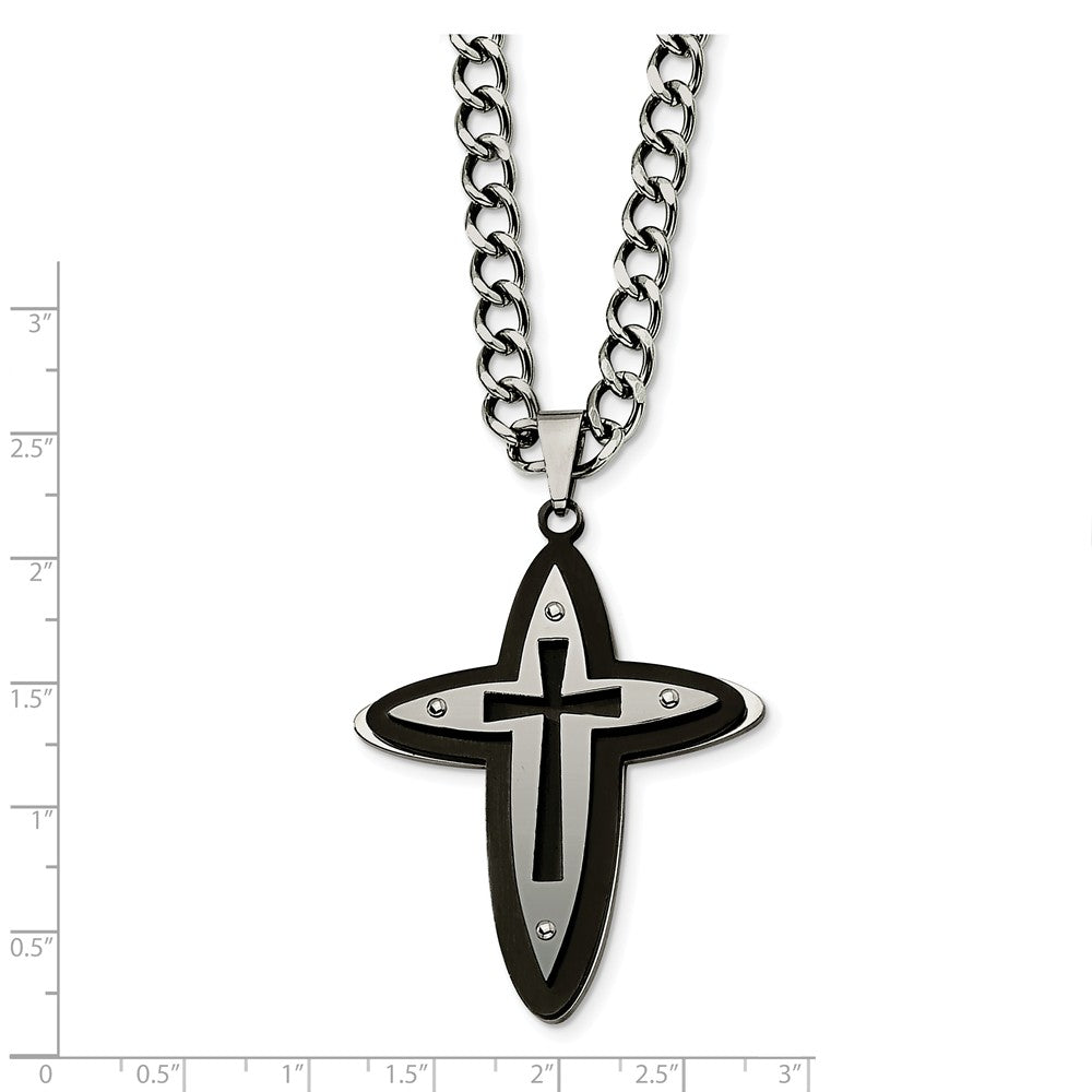 Alternate view of the Stainless Steel and Black Accent Cross Necklace by The Black Bow Jewelry Co.