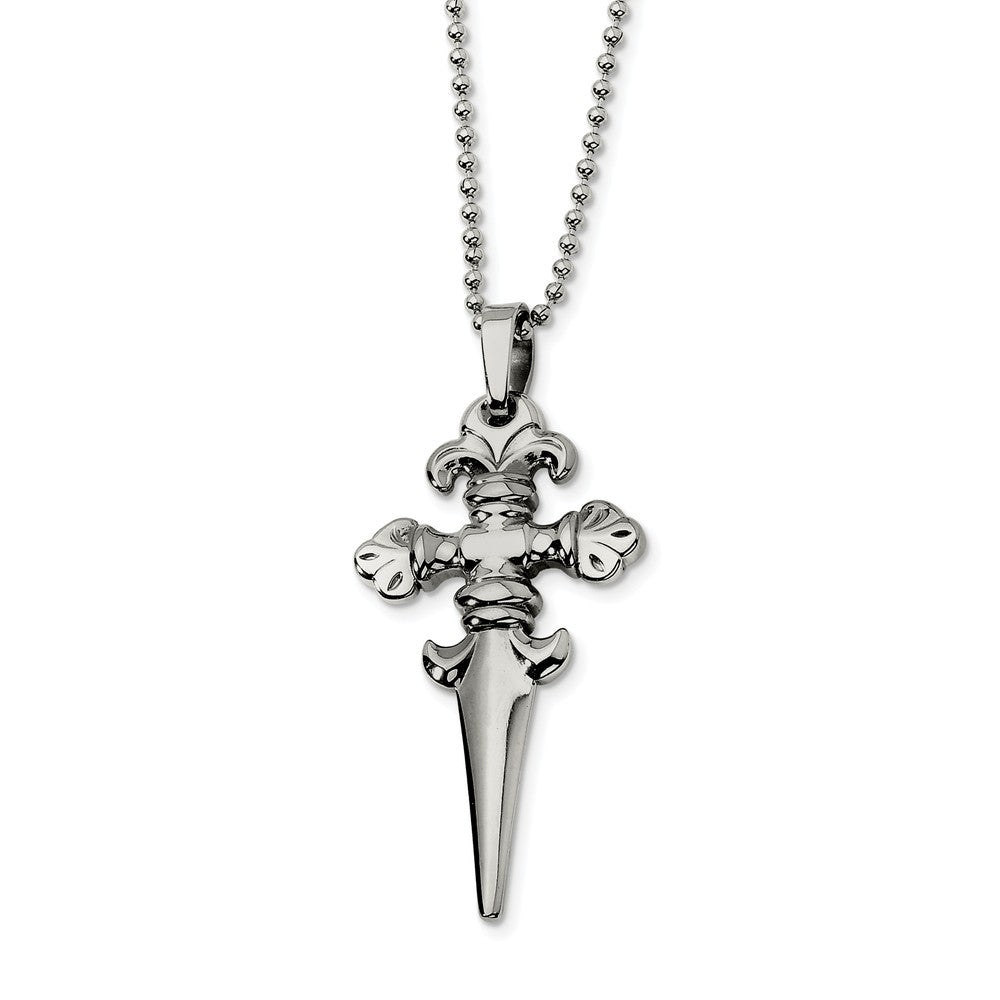 Men&#39;s Stainless Steel Fleur de lis Dagger Necklace, Item N8497 by The Black Bow Jewelry Co.