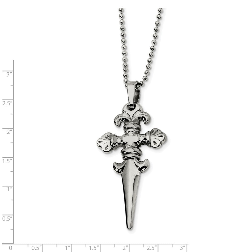 Alternate view of the Men&#39;s Stainless Steel Fleur de lis Dagger Necklace by The Black Bow Jewelry Co.