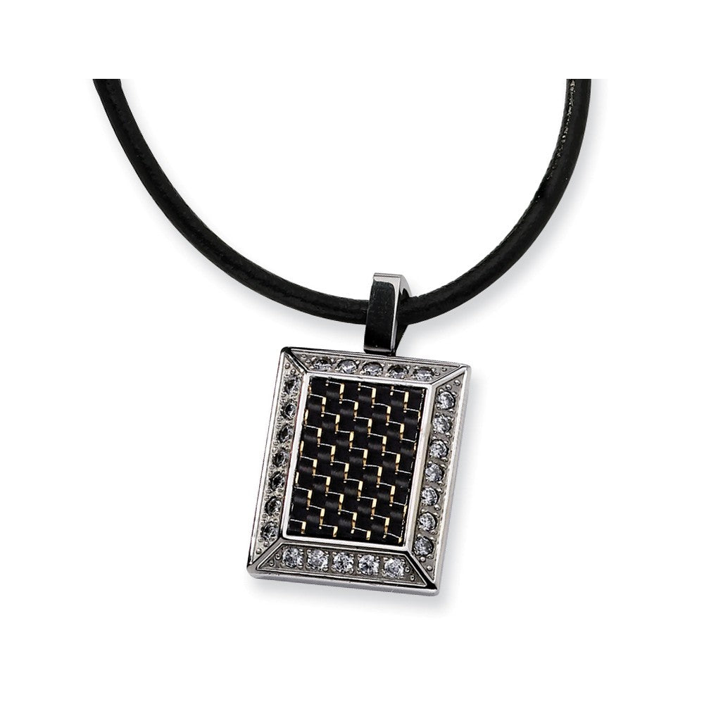 Men's Stainless Steel, Black Carbon Fiber & CZ Necklace, 22 Inch, Item N8502 by The Black Bow Jewelry Co.