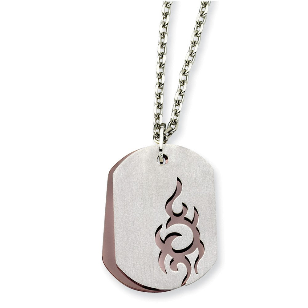 Men&#39;s Stainless Steel and Cognac Accent Tribal Dog Tag Necklace, Item N8503 by The Black Bow Jewelry Co.